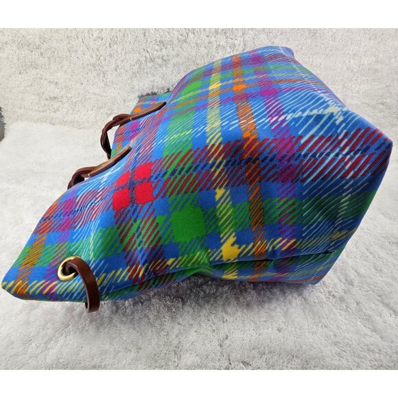 DOONEY & BOURKE Pastel Blue Tartan Plaid Nylon Coated Canvas Lg Tote Shopper - Picture 5 of 15